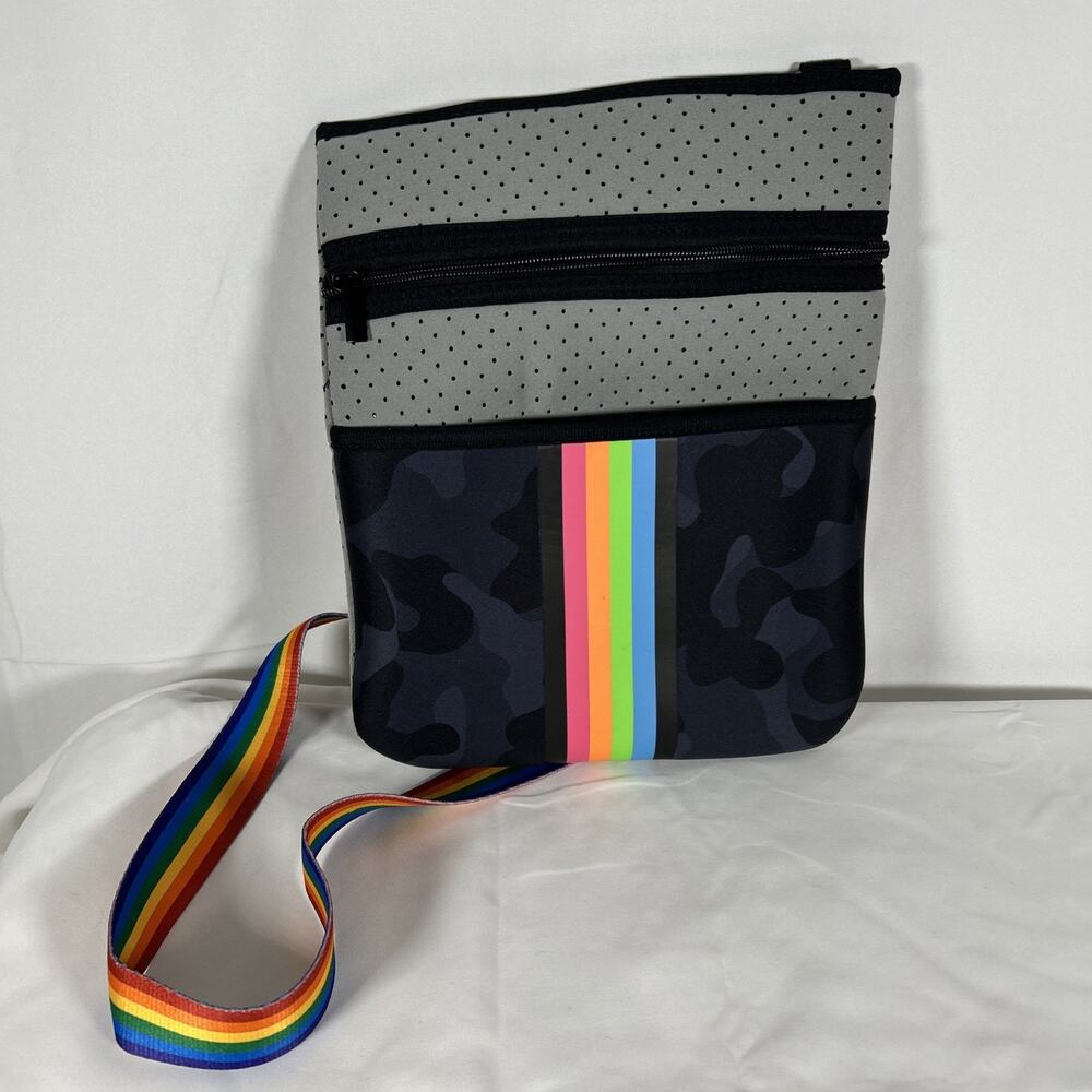 Neoprene Camo Crossbody Stripe Webbing Stripe Pink Orange Gray